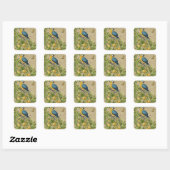 Sticker Carré Macaw Blue Jaune Tropical Jungle Antique (Feuille)