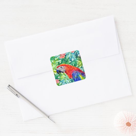 Sticker Carré Macaw Parrot (Enveloppe)