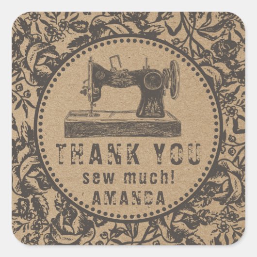 Sticker Carré Machine à coudre papier kraft floral (Devant)