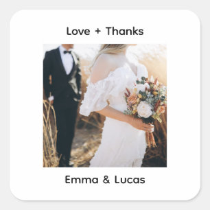 Sticker Carré Machine à écrire minimaliste Merci Photo Mariage