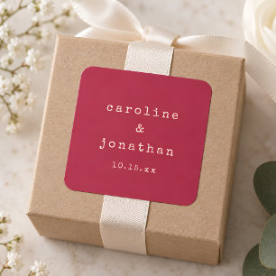 Sticker Carré Machine à écrire rouge cramoisi pour mariage de No