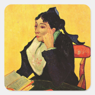 Sticker Carré Madame Ginoux avec des livres par Vincent van Gogh