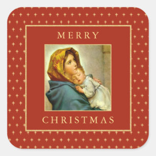 Sticker Carré Madone et Enfant Noël Religieux Traditionnel