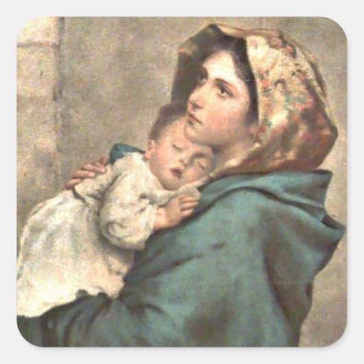 Sticker Carré Madonna à Scarf porte le bébé Jésus (Devant)