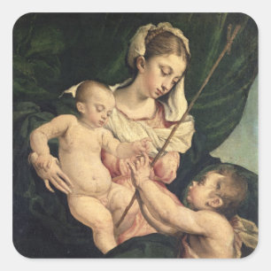 Sticker Carré Madonna et Enfant avec Saint John, c.1570 (huile s