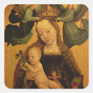 Sticker Carré Madonna et l'enfant ont couronné par deux anges,