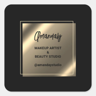 Sticker Carré Magasin de Beauté Maquillage Merci Faux Or Noir 