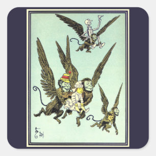 Sticker Carré Mage de l'Oz vintage, singes volants avec Dorothy