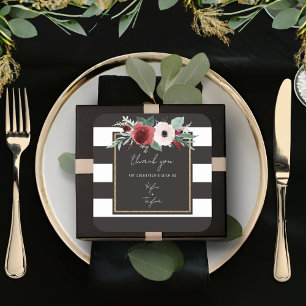 Sticker Carré Magenta Floral Black Striples Couples Noms Mariage