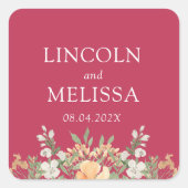 Sticker Carré Magenta, Pêche et Mariage floral blanc (Devant)