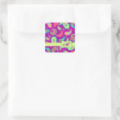 Sticker Carré Magenta Purple Vert moderne Paisson Monogramme (Sac)