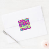 Sticker Carré Magenta Purple Vert moderne Paisson Monogramme (Enveloppe)