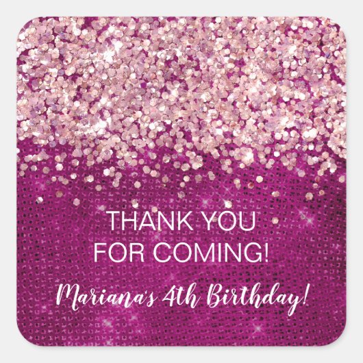 Sticker Carré Magenta Rose N'Importe Quel Âge Fête Anniversaire  (Devant)