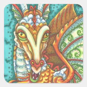 STICKER CARRÉ MAGIC CANDY CORN DRAGON, IMAGINAIRE HALLOWEEN