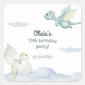 Sticker Carré Magical Castle Cute Dragons Kids Birthday (Devant)
