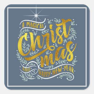 Sticker Carré Magical Christmas Typography Carré Gold ID441