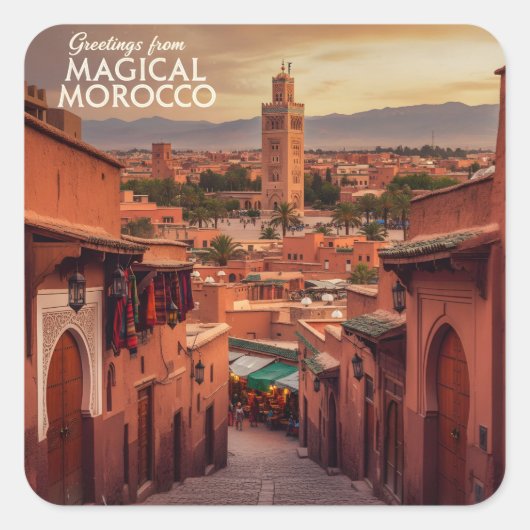 Sticker Carré Magical Morocco Sunset View Koutoubia Marrakech  (Devant)