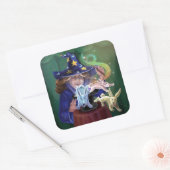 Sticker Carré Magicien tirant des lapins d'un Casquette (Enveloppe)