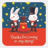 Sticker Carré Magiciens de lapins mignons sur scène Anniversaire (Devant)