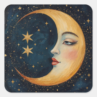 Sticker Carré Magie Mystique de la Lune — Céleste Envoûtante