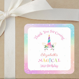 Sticker Carré Magique Cute Unicorn Anniversaire Merci Pour Venir
