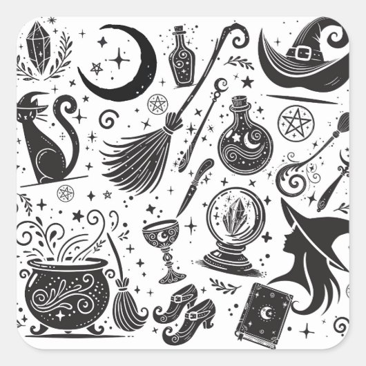Sticker Carré Magique sorcière Whimsical Wiccan Pagan Parti (Devant)