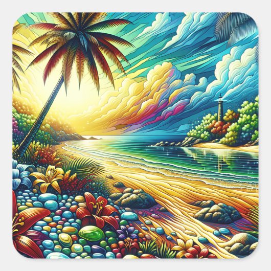 Sticker Carré Magnifique Art Ai | Beauté côtière (Devant)