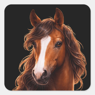 Sticker Carré Magnifique, cheval brun avec une liste blanche