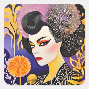 Sticker Carré Magnifique Drag Queen violet orange