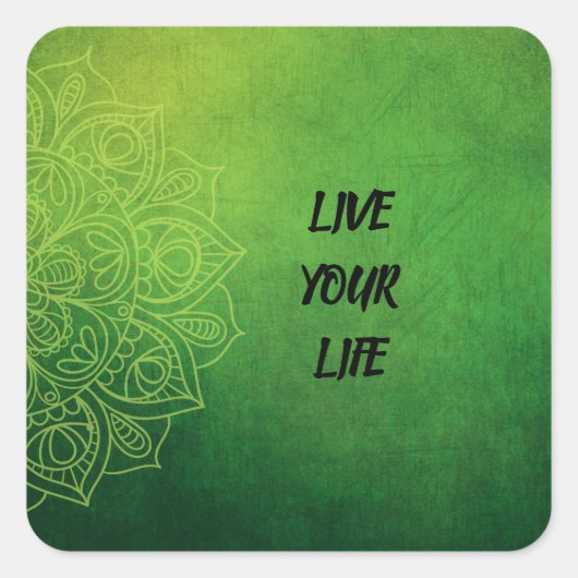 Sticker Carré Magnifique Mandala vert avec devis (Devant)