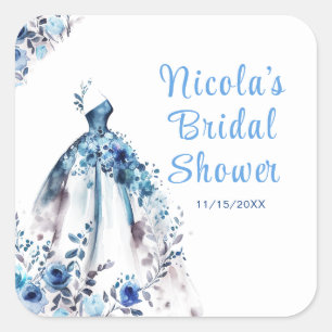 Sticker Carré Magnifique robe florale bleue pour la douche de la