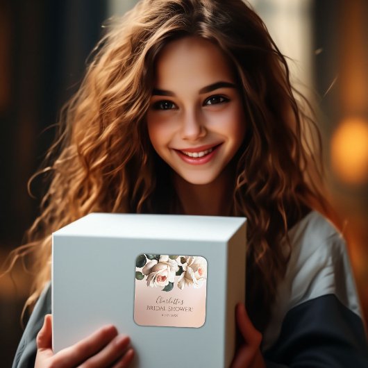 Sticker Carré Magnifique rose à l'huile beige rose mariage