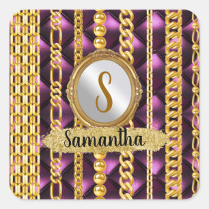 Sticker Carré Magnifique Velours Violet Or Monogramme Élégant Ch