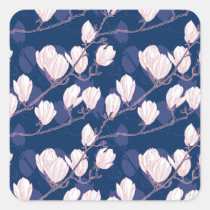 Sticker Carré Magnolia Élégance : Fleur de printemps marine