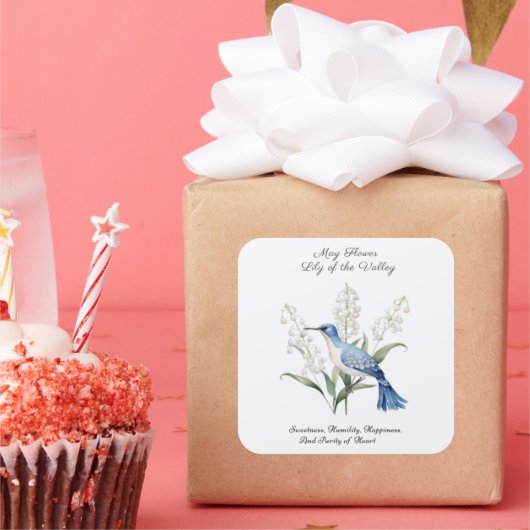 Sticker Carré Mai Mois de naissance Fleur Lys de la vallée Anniv (Fête)