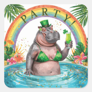 Sticker Carré Maillot de bain hippopotame glamour St. Patrick’s