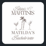 Sticker Carré Maillots de bain et martinis Élégant enterrement d<br><div class="desc">Célébrez avec style et élégance, dans l'esprit d'une soirée cocktail, grâce à ce design personnalisé "Bikinis & Martinis" pour l'enterrement de vie de jeune fille. Caractérisé par une typographie élégante, des palmiers et des illustrations de martini, cette mise en page chic est parfaite pour les mariées modernes, les week-ends à...</div>