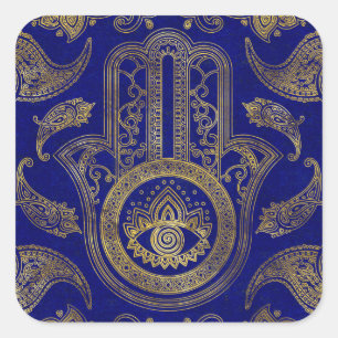 Sticker Carré Main de Hamsa - or sur lapis lazuli