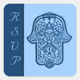 Sticker Carré Main de henné de Hamsa (bleu) (Mariage)