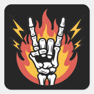 Sticker Carré Main de squelette Rock and Roll : Signe de Classic