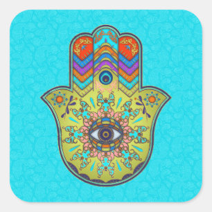 Sticker Carré Main Hamsa colorée avec cachemire
