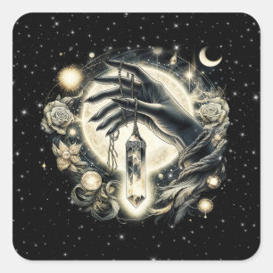 Sticker Carré Main tenant un cristal sous le clair de lune