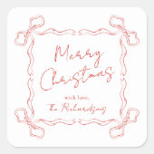 Sticker Carré Main tiré Bow rouge Whimsical unique Noël (Devant)