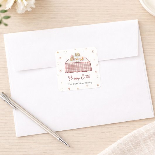 Sticker Carré Main Whimsical tiré Printemps Pâques Brunch