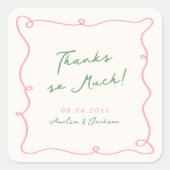 Sticker Carré Main Whimsical tirée rose et Merci vert (Devant)