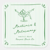 Sticker Carré Main Whimsical Tirée Vert Martinis & Mariage (Devant)