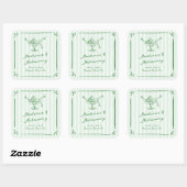 Sticker Carré Main Whimsical Tirée Vert Martinis & Mariage (Feuille)