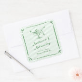 Sticker Carré Main Whimsical Tirée Vert Martinis & Mariage (Enveloppe)