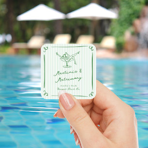 Sticker Carré Main Whimsical Tirée Vert Martinis & Mariage