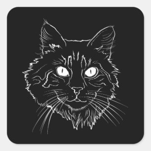 Sticker Carré Maine Coon Cat Line Art